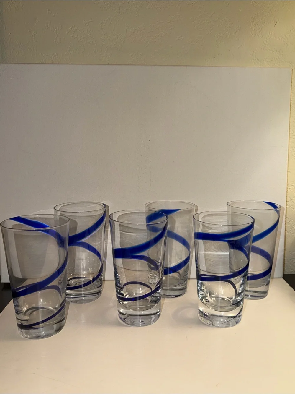 Pier 1 Set of 6 Glass Swirline Blue Tumblers 20 ounce